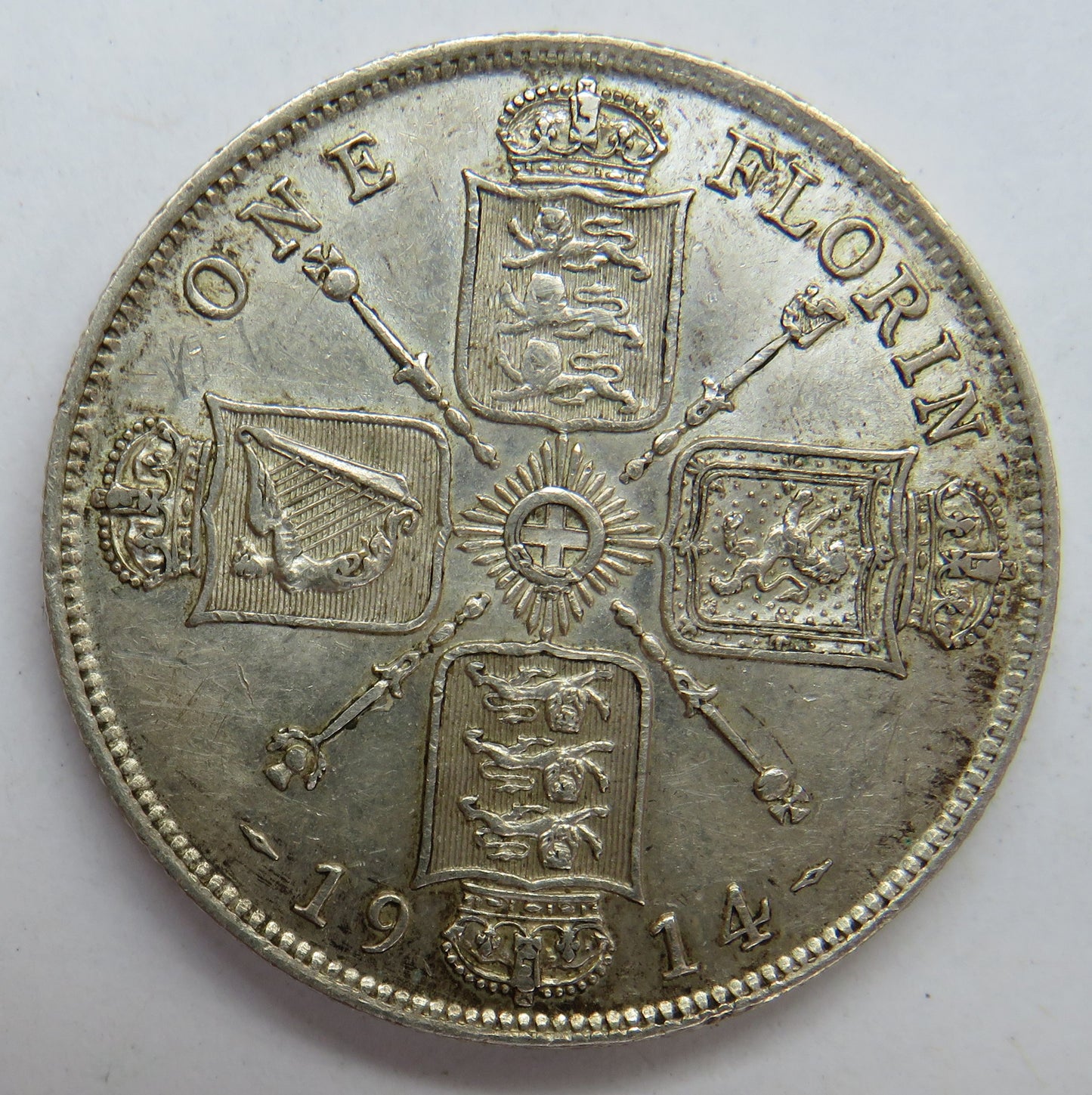1914 King George V Silver Florin Coin - Great Britain