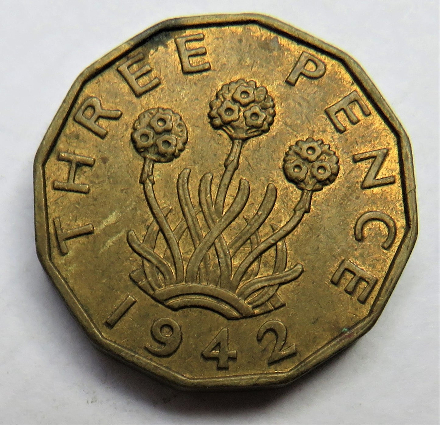1942 King George VI Brass Threepence Coin High Grade