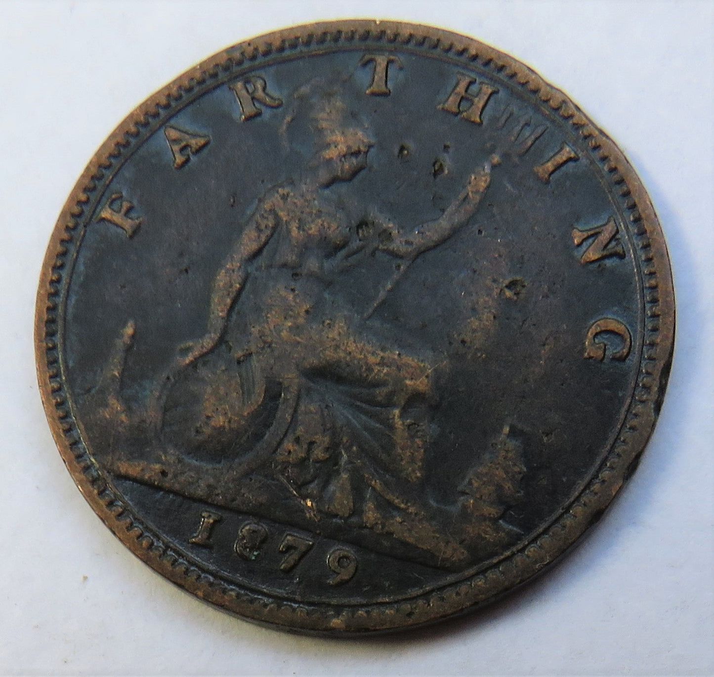 1879 Queen Victoria Bun Head Farthing Coin Great Britain
