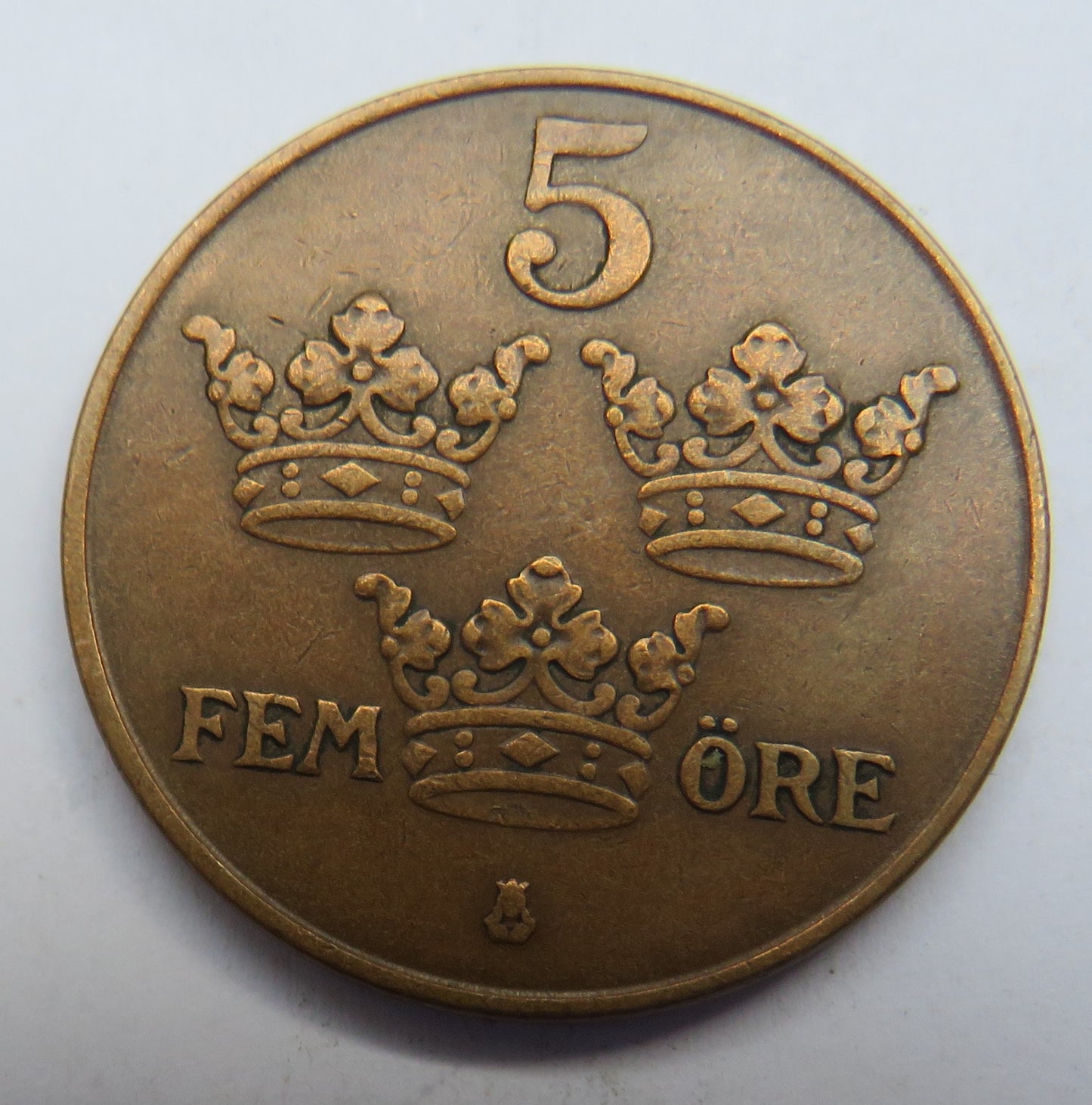 1937 Sweden 5 Ore Coin