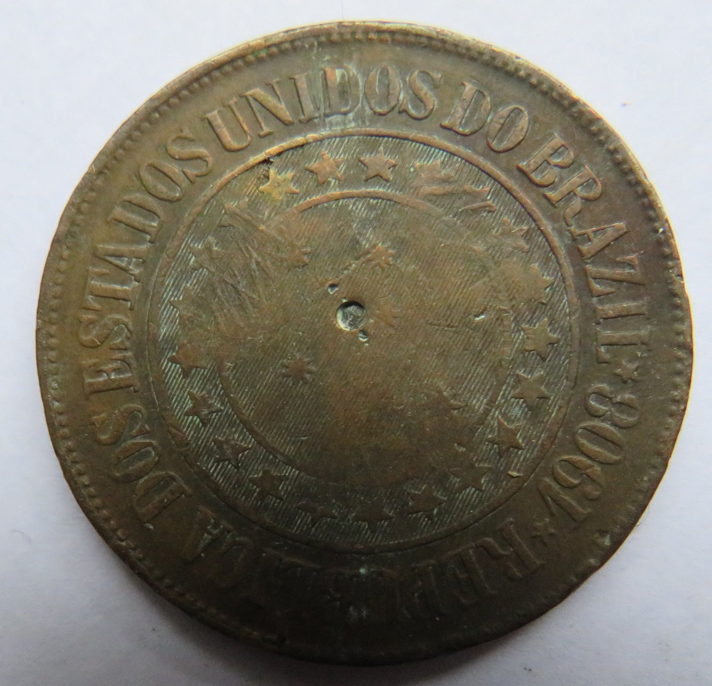 1908 brazil 40 Reis Coin Stamped HPRP