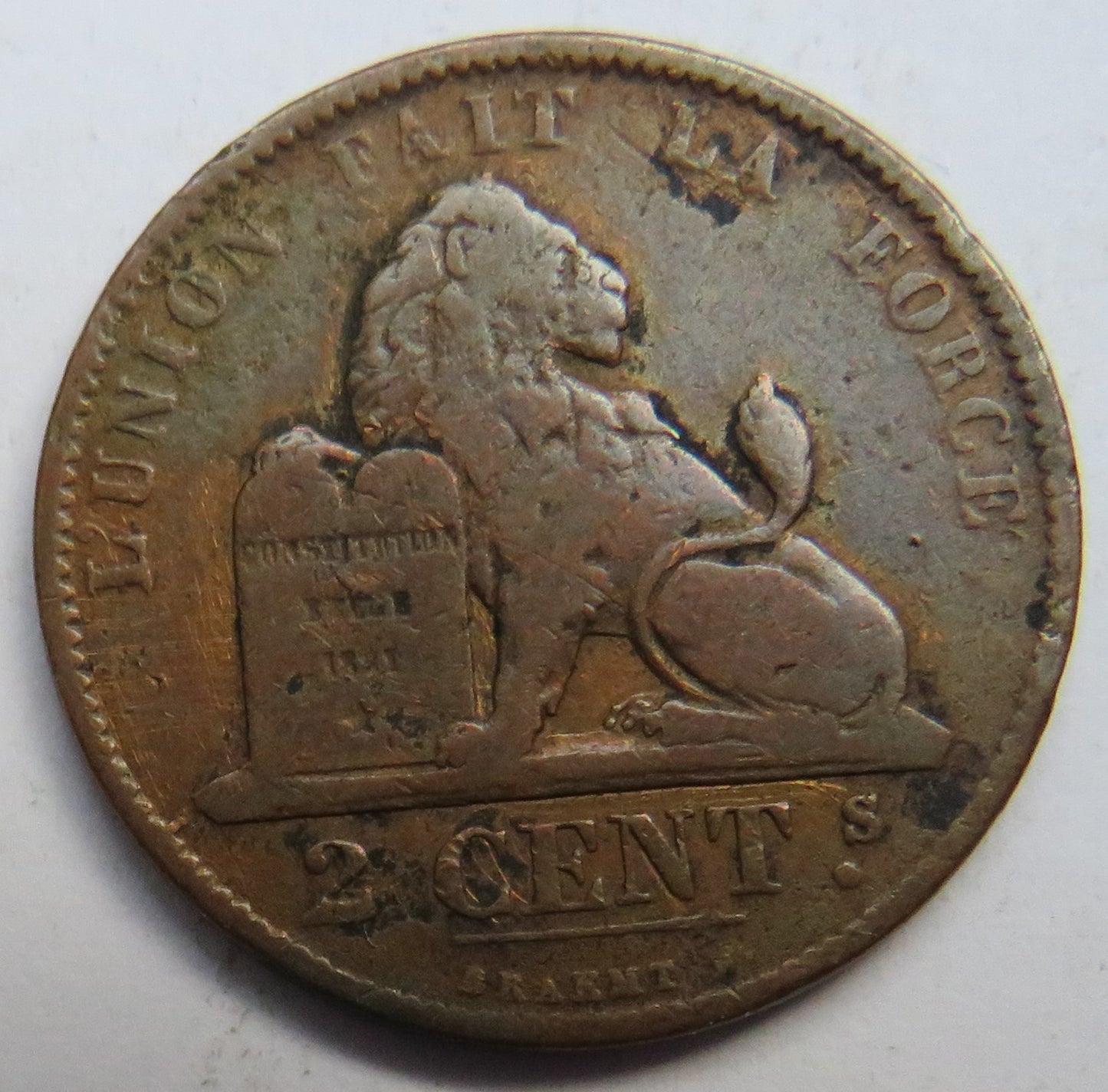 1875 Belgium 2 Centimes Coin