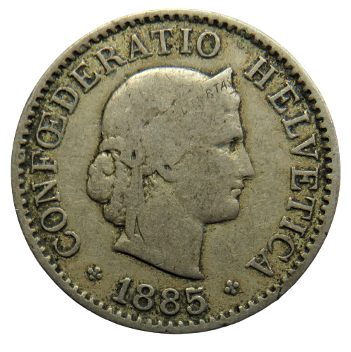 1885 Switzerland 5 Rappen Coin