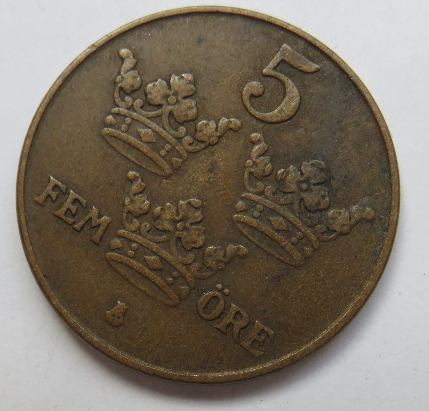 1937 Sweden 5 Ore Coin