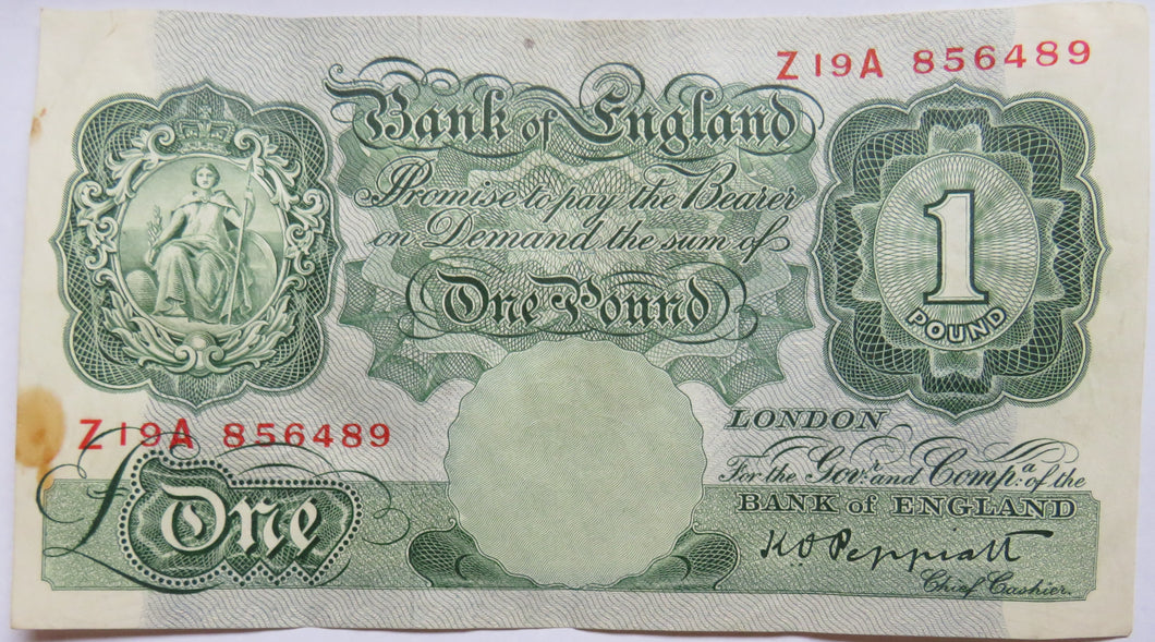 Bank of England £1 One Pound Note (Z19A) K.O.Peppiatt (1934-1949)