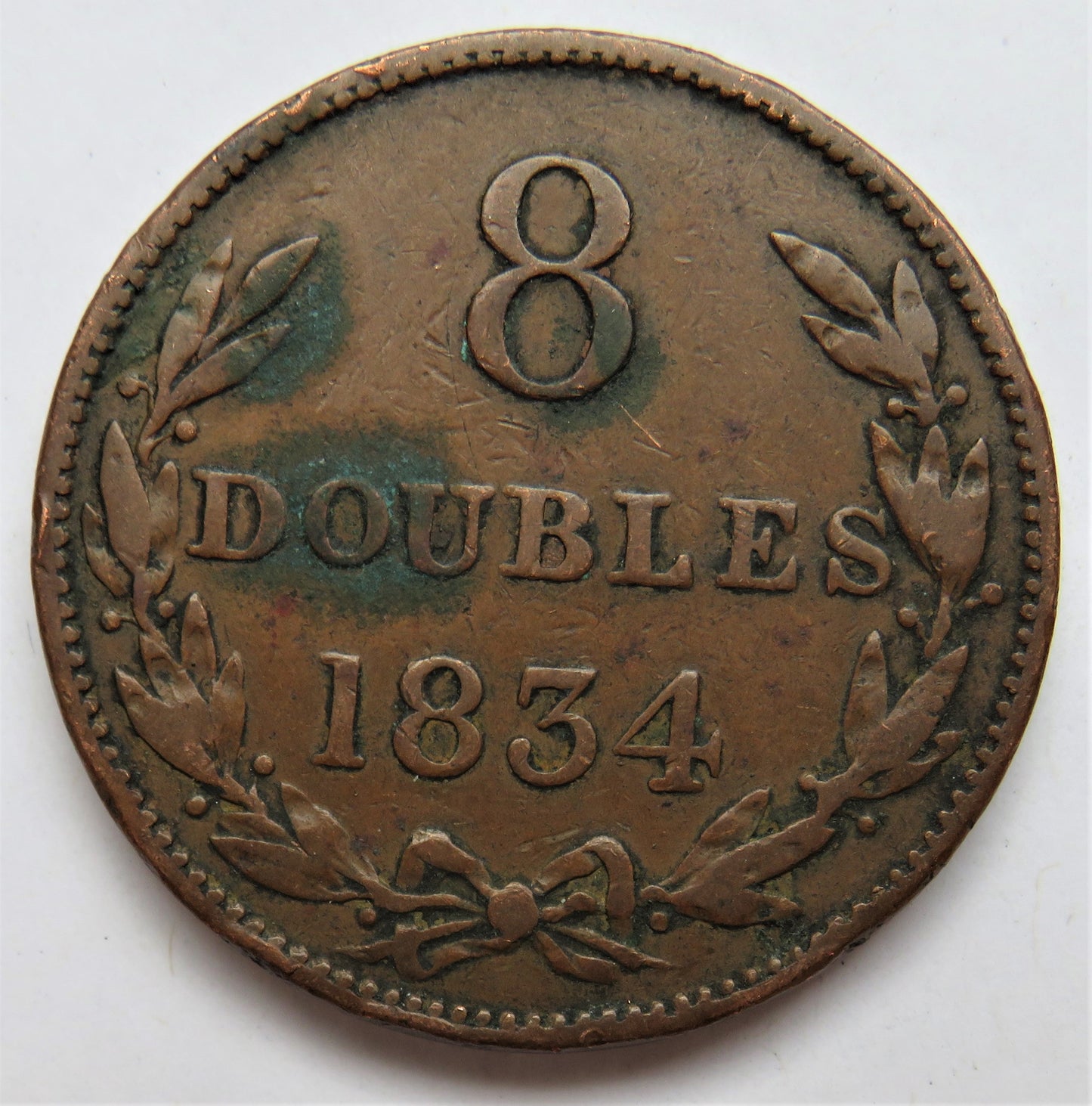 1834 Guernsey 8 Doubles Coin