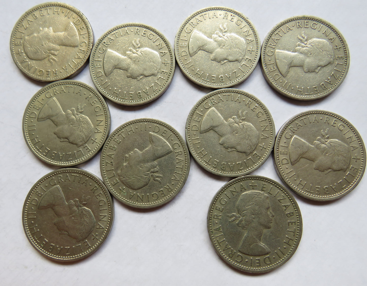 Bulk Lot of 10 1966 Queen Elizabeth II Florin / Two Shilling Coins