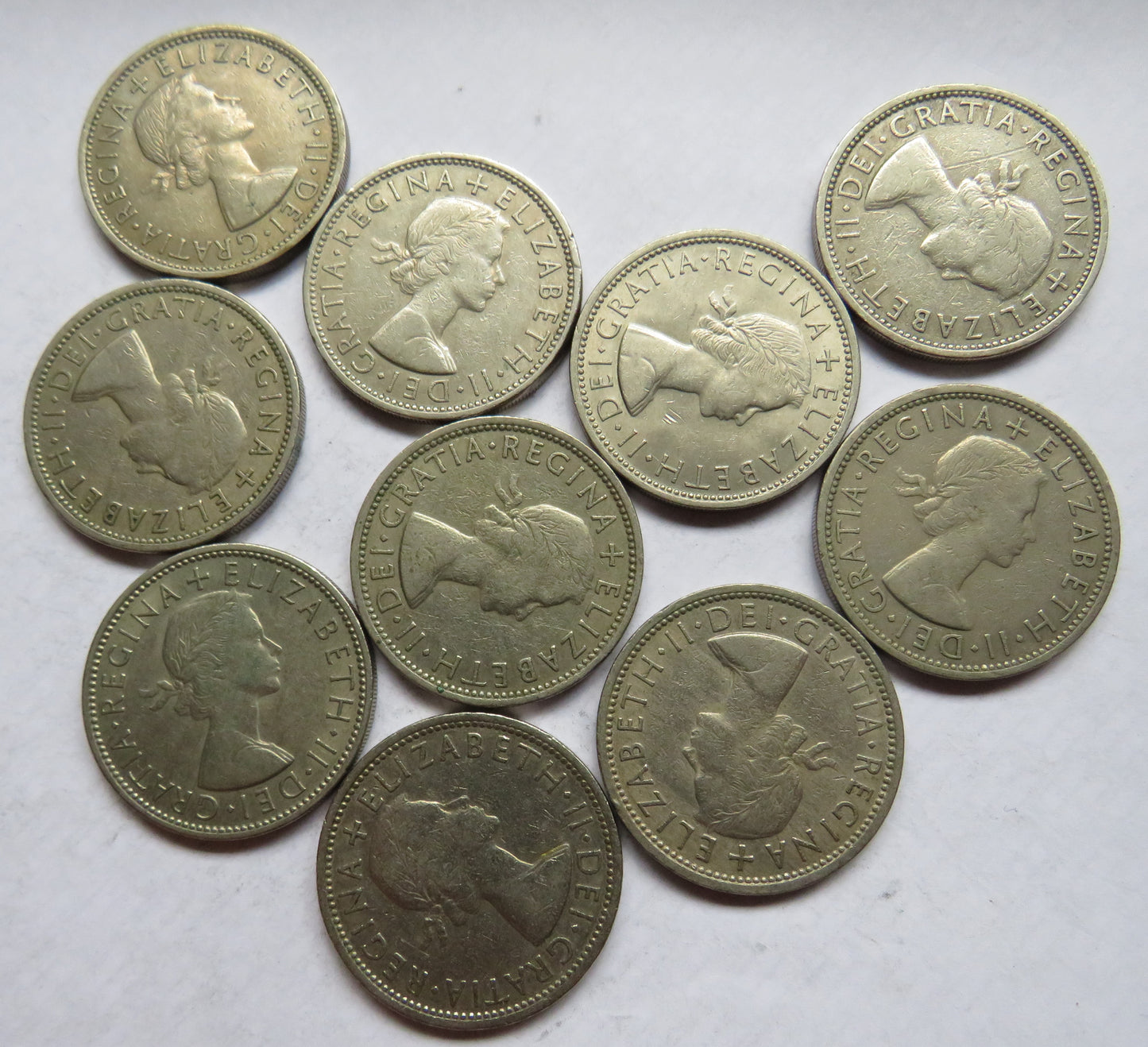 Bulk Lot of 10 1966 Queen Elizabeth II Florin / Two Shilling Coins