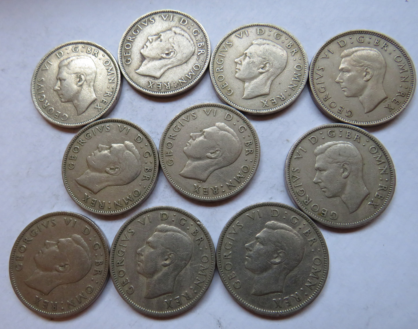 Bulk Lot of 10 1950 King George VI Florin / Two Shilling Coins