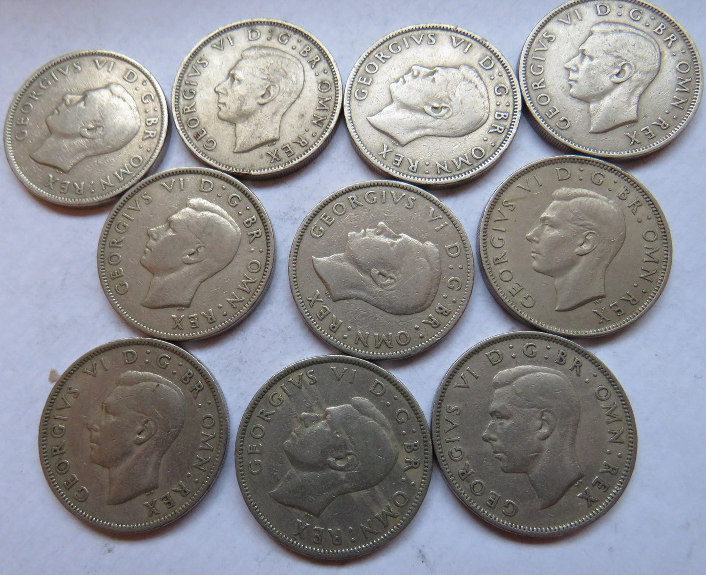 Bulk Lot of 10 1948 King George VI Florin / Two Shilling Coins