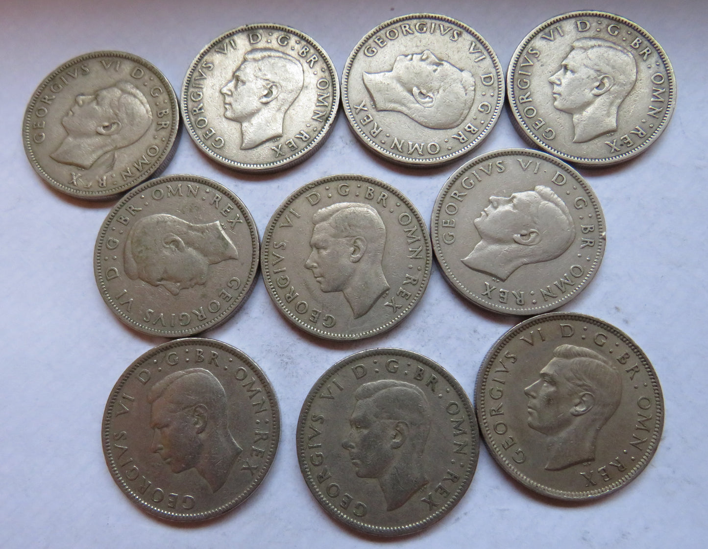 Bulk Lot of 10 1948 King George VI Florin / Two Shilling Coins