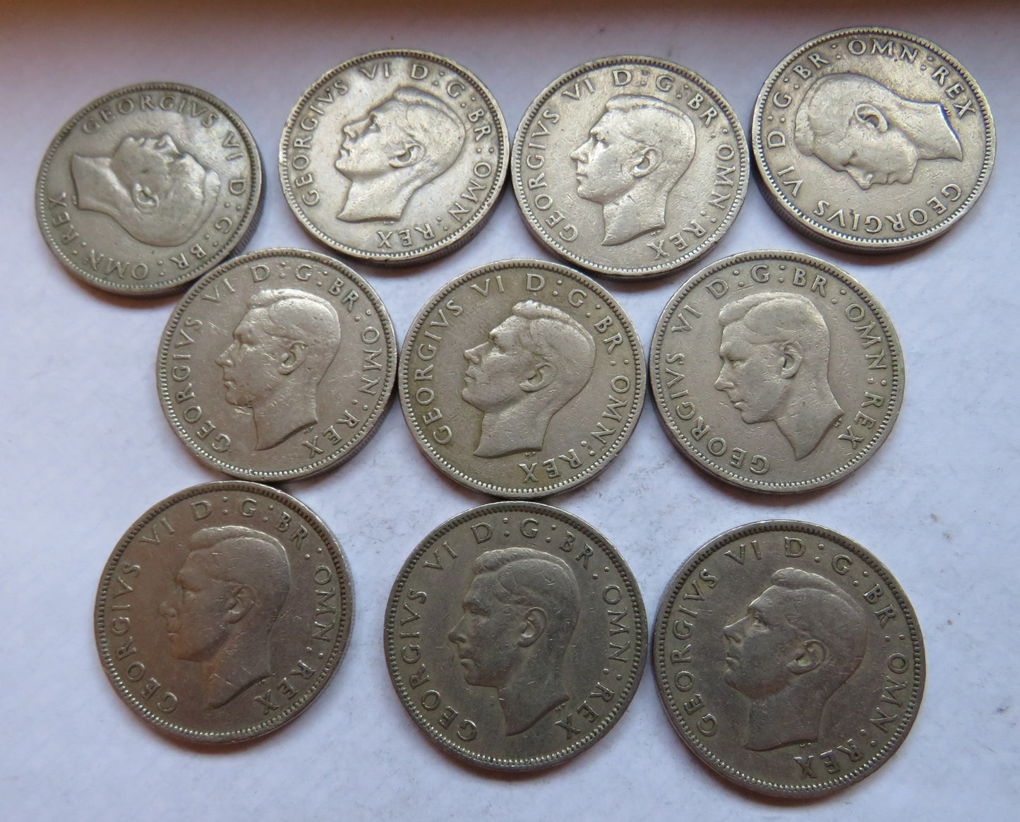 Bulk Lot of 10 1948 King George VI Florin / Two Shilling Coins