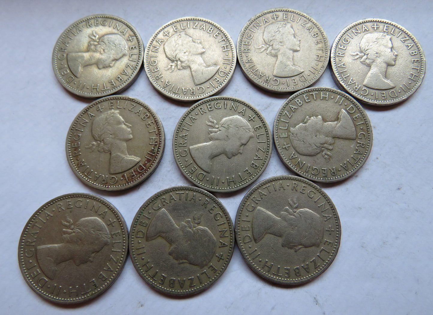 Bulk Lot of 10 1957 Queen Elizabeth II Florin / Two Shilling Coins