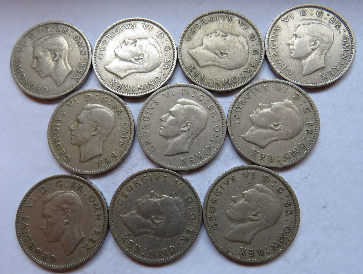Bulk Lot of 10 1947 King George VI Florin / Two Shilling Coins