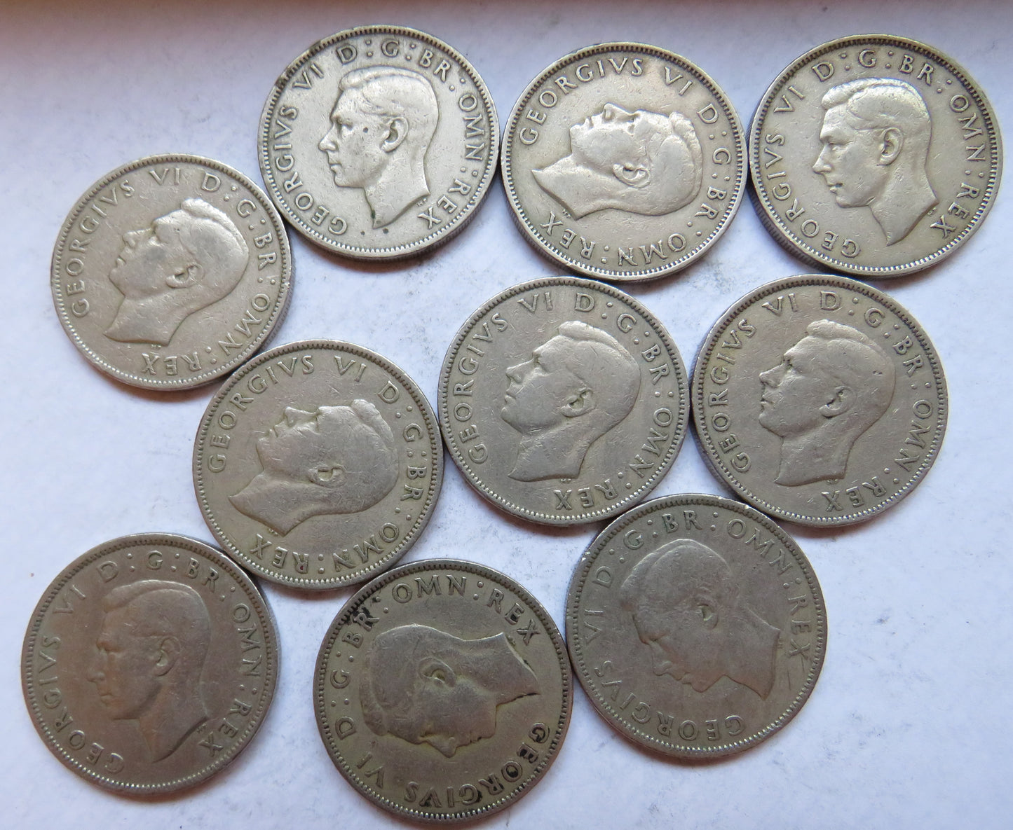 Bulk Lot of 10 1948 King George VI Florin / Two Shilling Coins