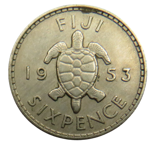 1953 Queen Elizabeth II Fiji Sixpence Coin
