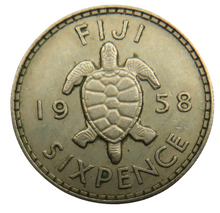 Load image into Gallery viewer, 1958 Queen Elizabeth II Fiji Sixpence Coin
