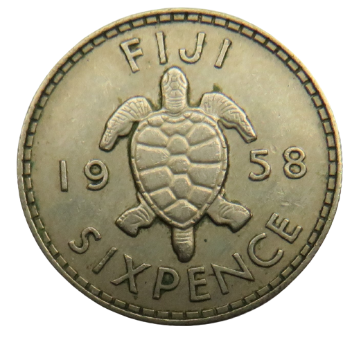 1958 Queen Elizabeth II Fiji Sixpence Coin