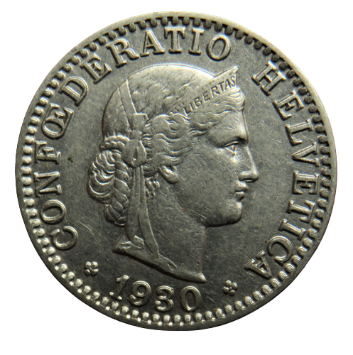 1930 Switzerland 20 Rappen Coin