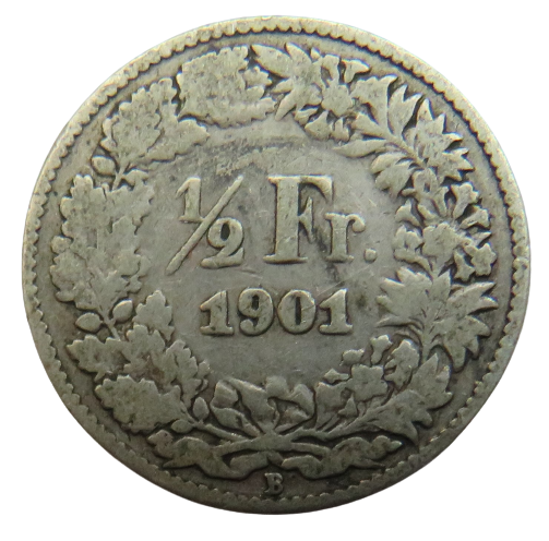 1901 Switzerland Silver 1/2 Franc Coin Key Date