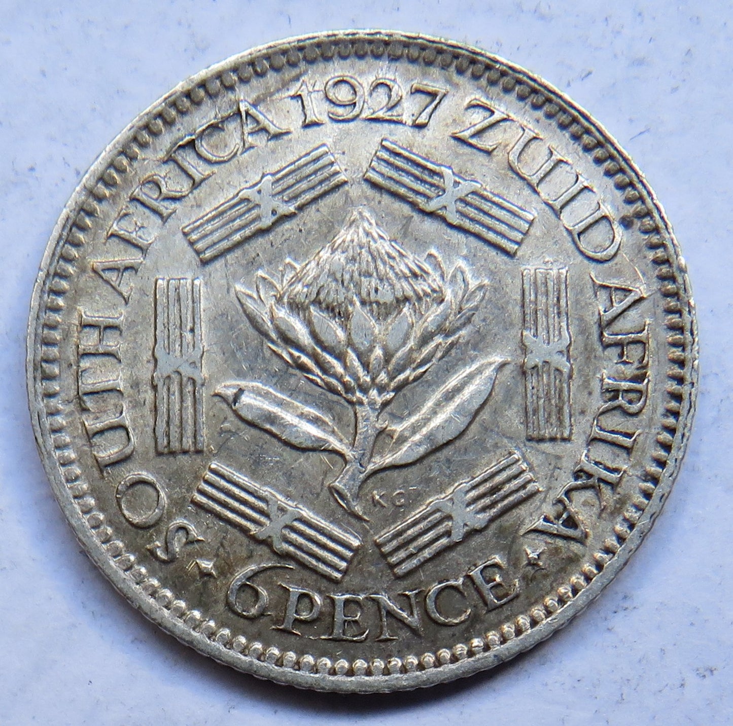 1927 King George V South Africa Silver Sixpence Coin