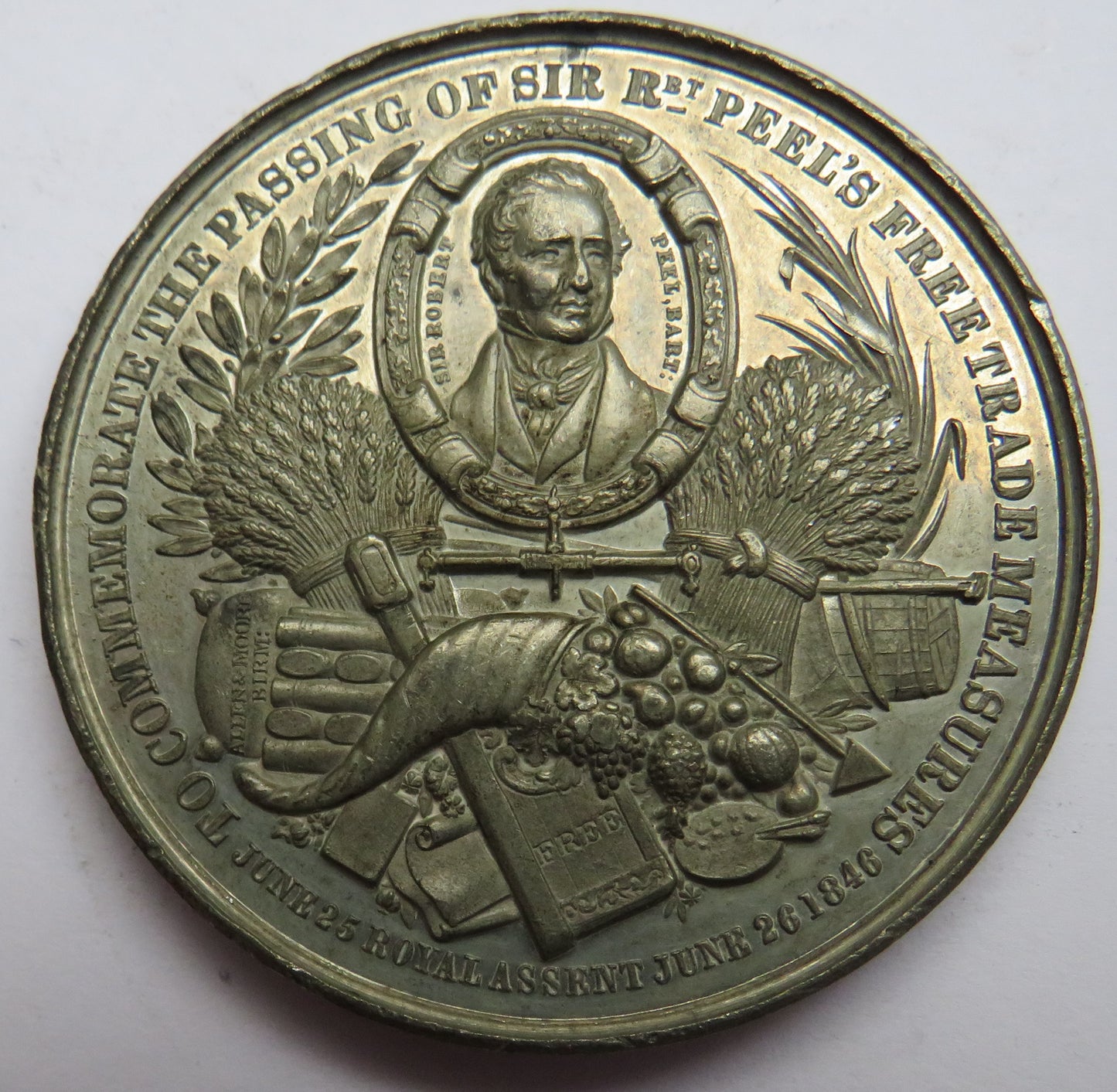 To Commemorate The Passing Of Sir R Peel's Free Trade Measures 1846 Medal