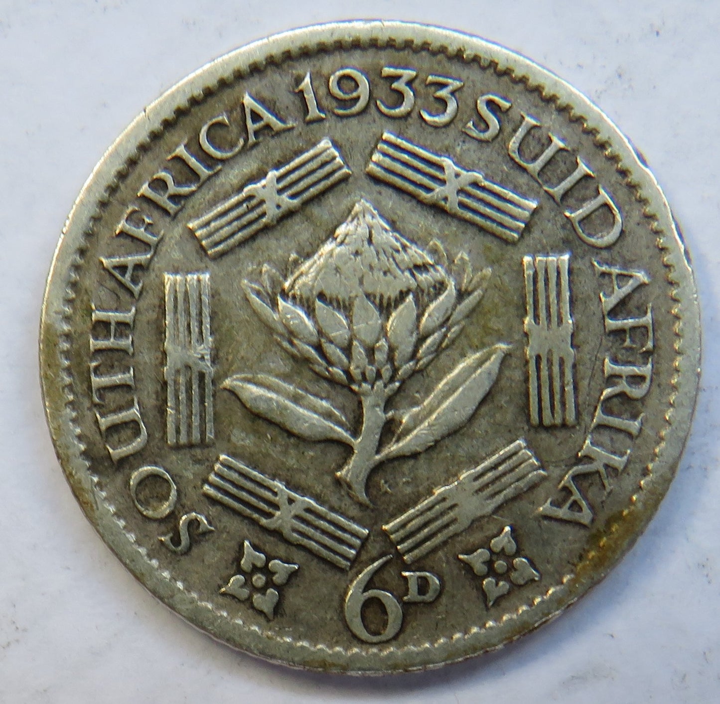 1933 King George V South Africa Silver Sixpence Coin