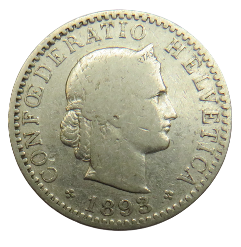 1893 Switzerland 20 Rappen Coin