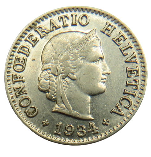 1934 Switzerland 5 Rappen Coin