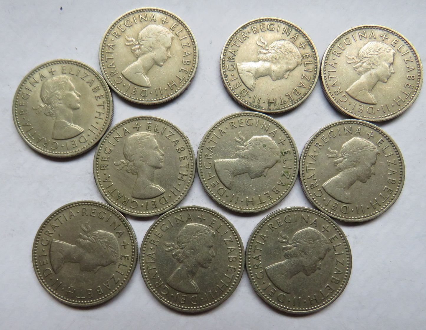 Bulk Lot of 10 x 1957 Queen Elizabeth II (English) Shilling Coins