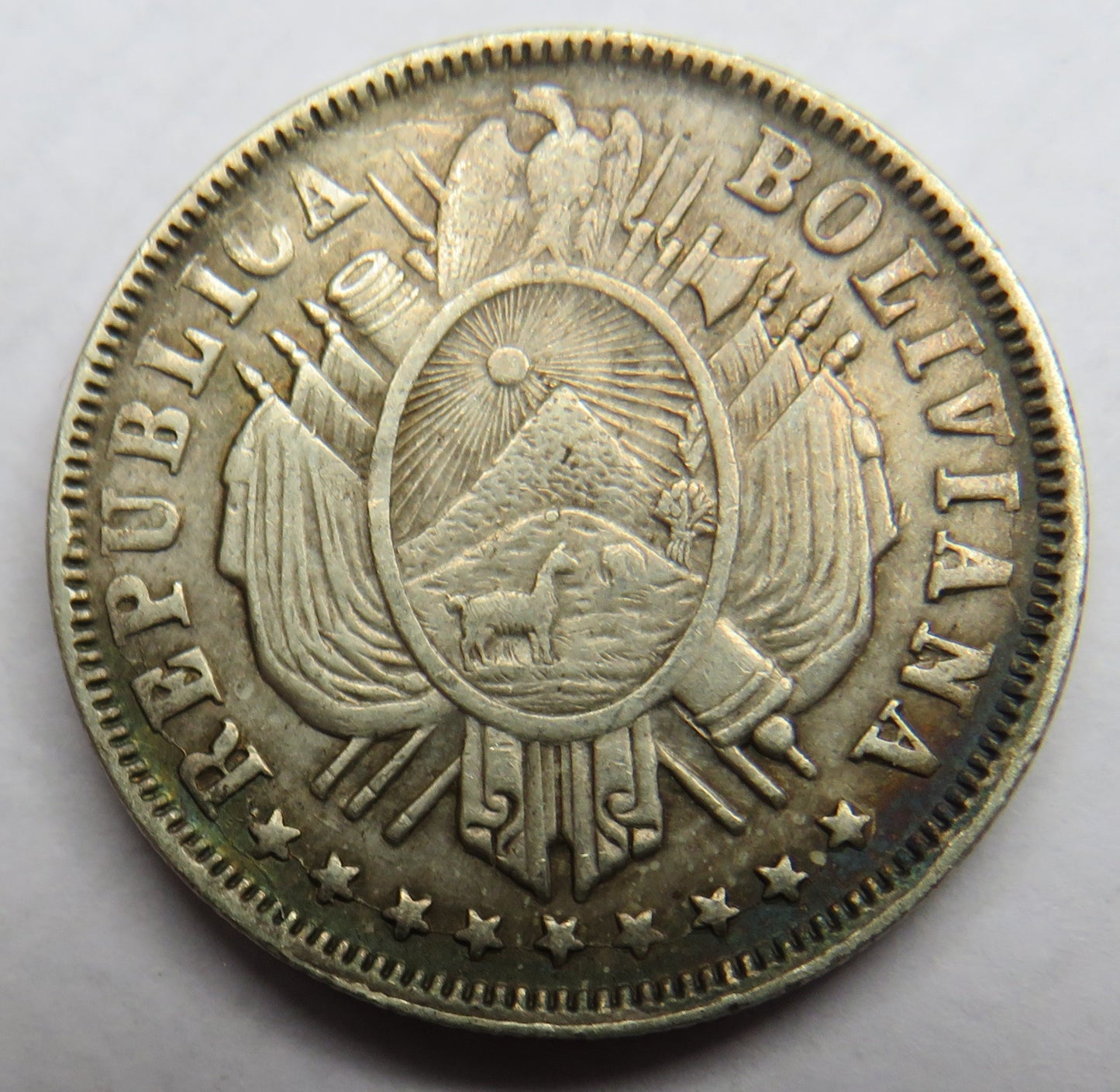 1880 Bolivia Silver 20 Centavos Coin