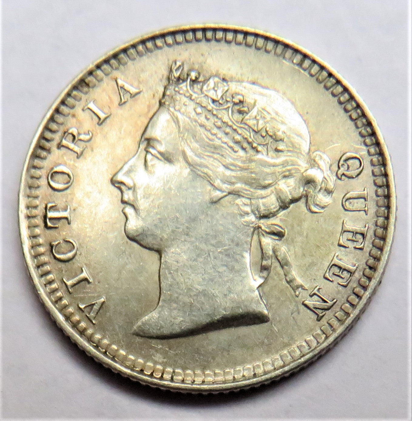 1888 Queen Victoria Straits Settlements Silver 5 Cents Coin In High Grade