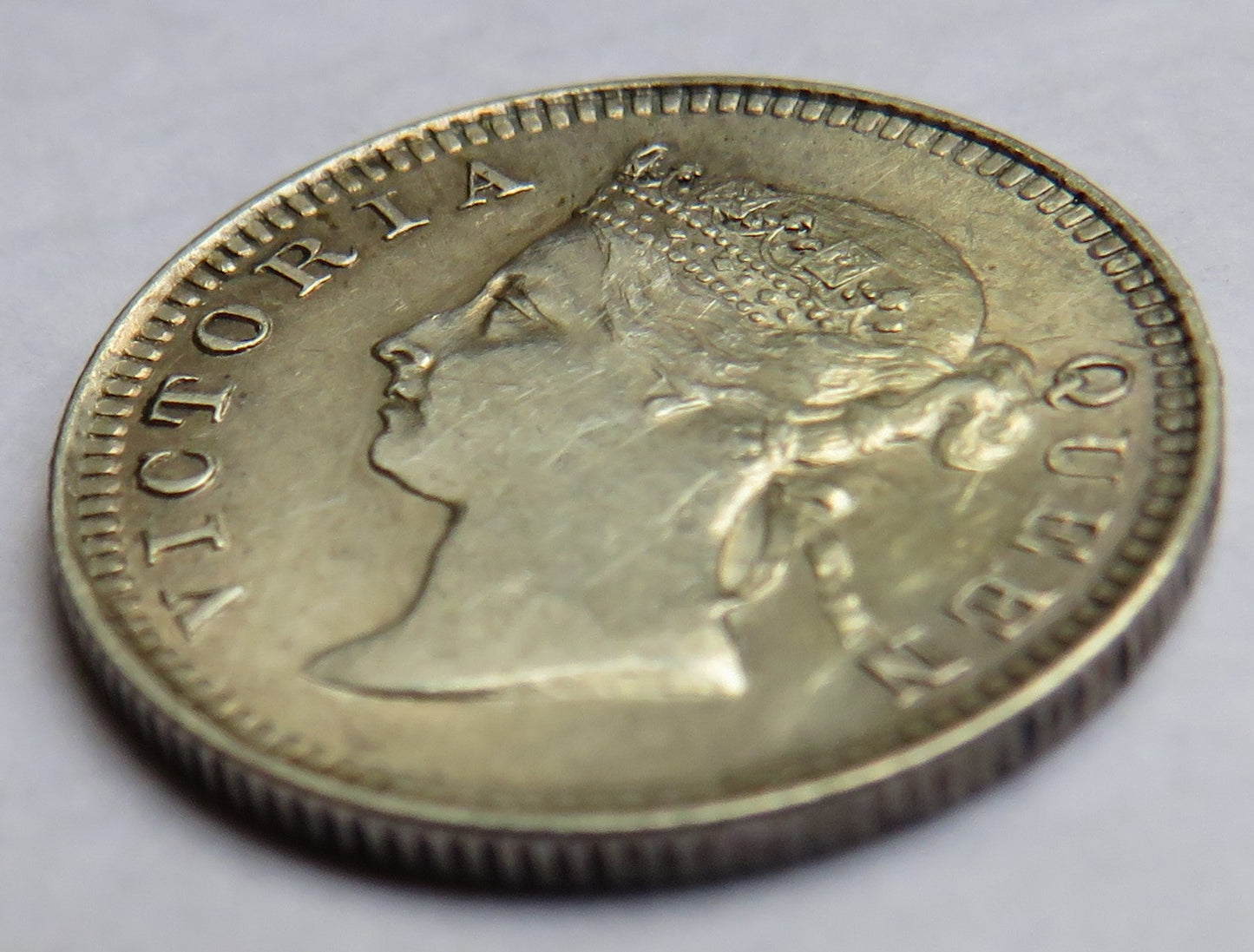 1888 Queen Victoria Straits Settlements Silver 5 Cents Coin In High Grade