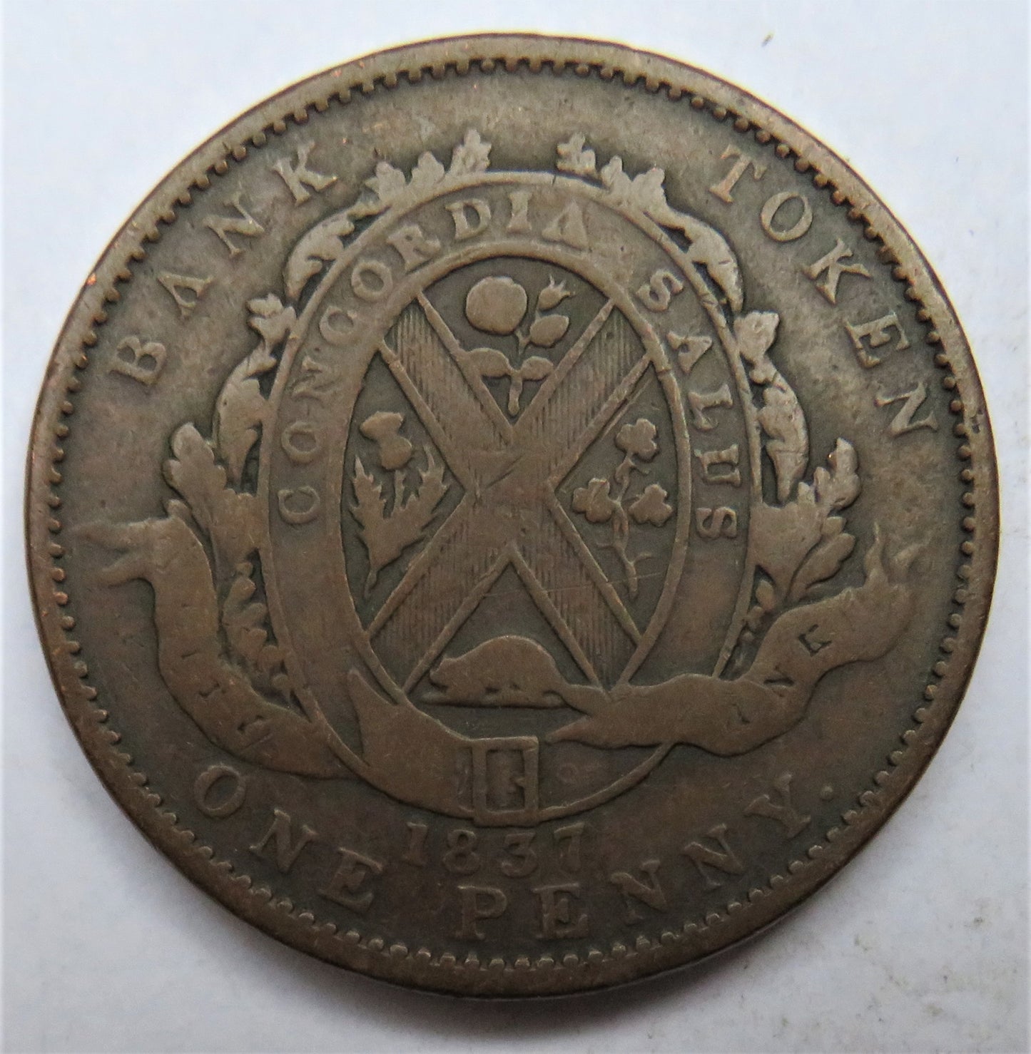1837 Lower Canada One Penny / 2 Sous Bank Token