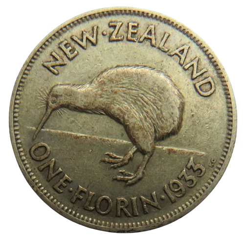 1933 King George V New Zealand Silver Florin Coin