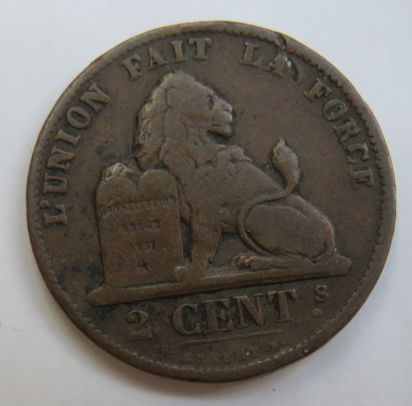 1875 Belgium 2 Centimes Coin
