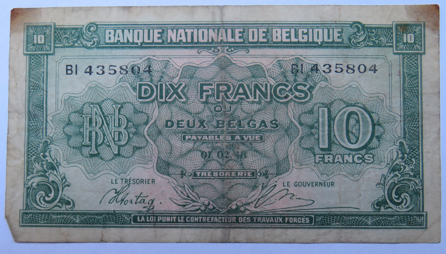 1948 Belgium 10 Francs Banknote