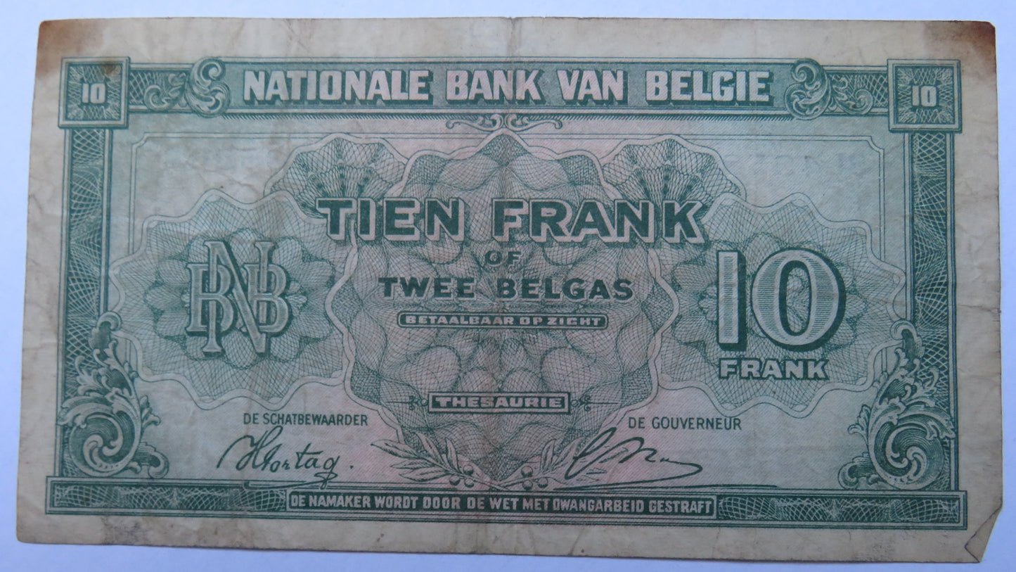 1948 Belgium 10 Francs Banknote