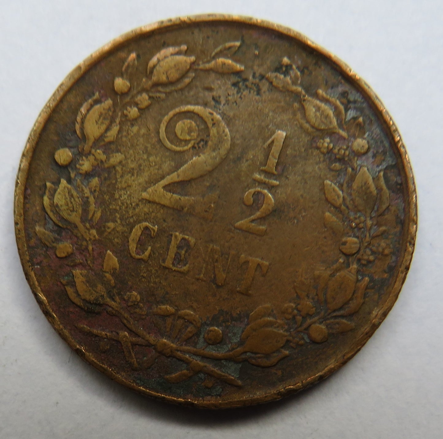 1890 Netherlands 2 & 1/2 Cents Coin