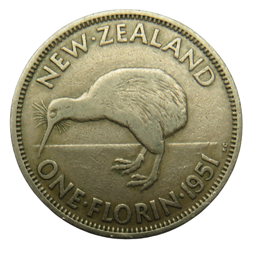 1951 King George VI New Zealand One Florin Coin