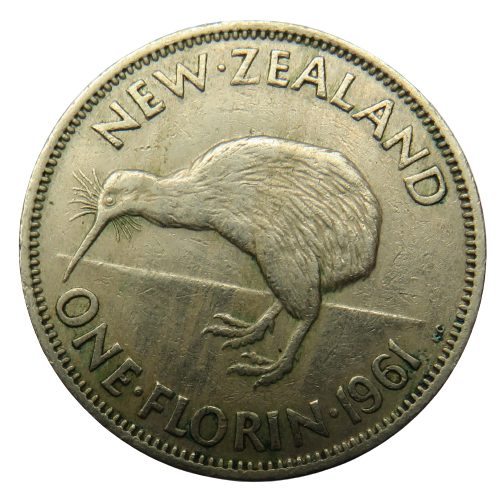 1961 Queen Elizabeth II New Zealand One Florin Coin