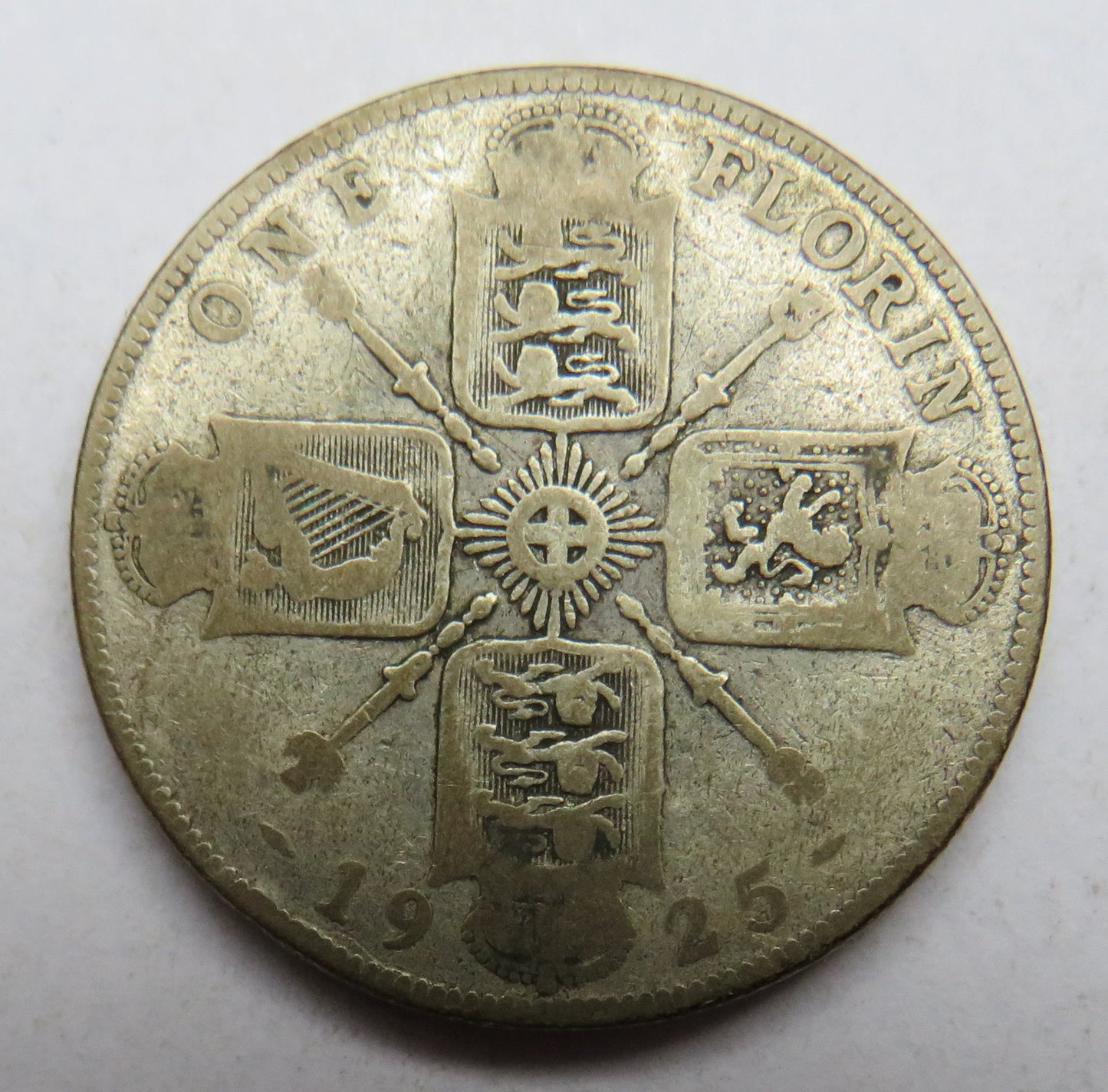 1925 King George V Silver Florin Coin - Great Britain - Scarce Date