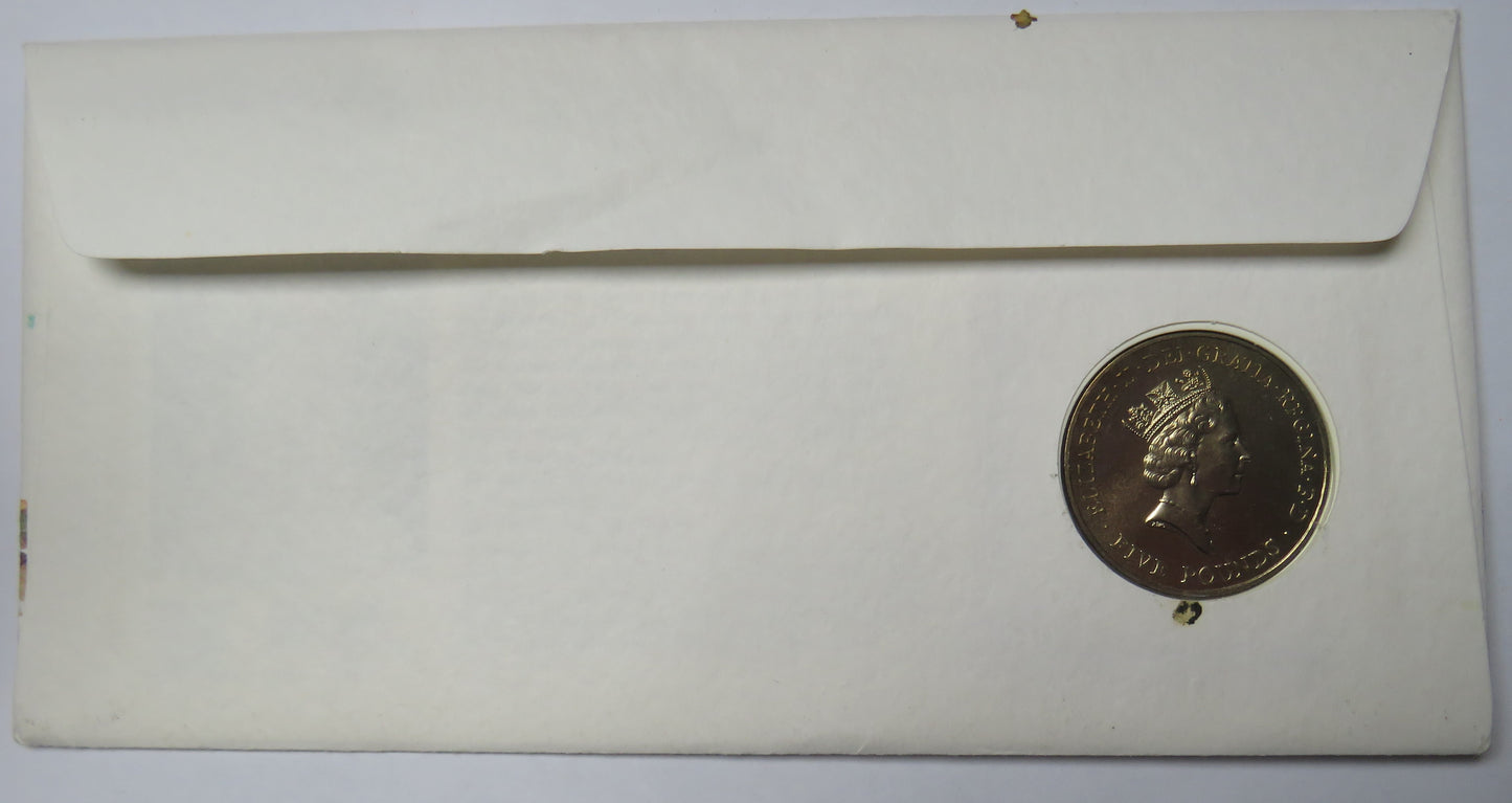 1996 Queen Elizabeth 70th Birthday £5 Five Pound Coin & Stamp Cover