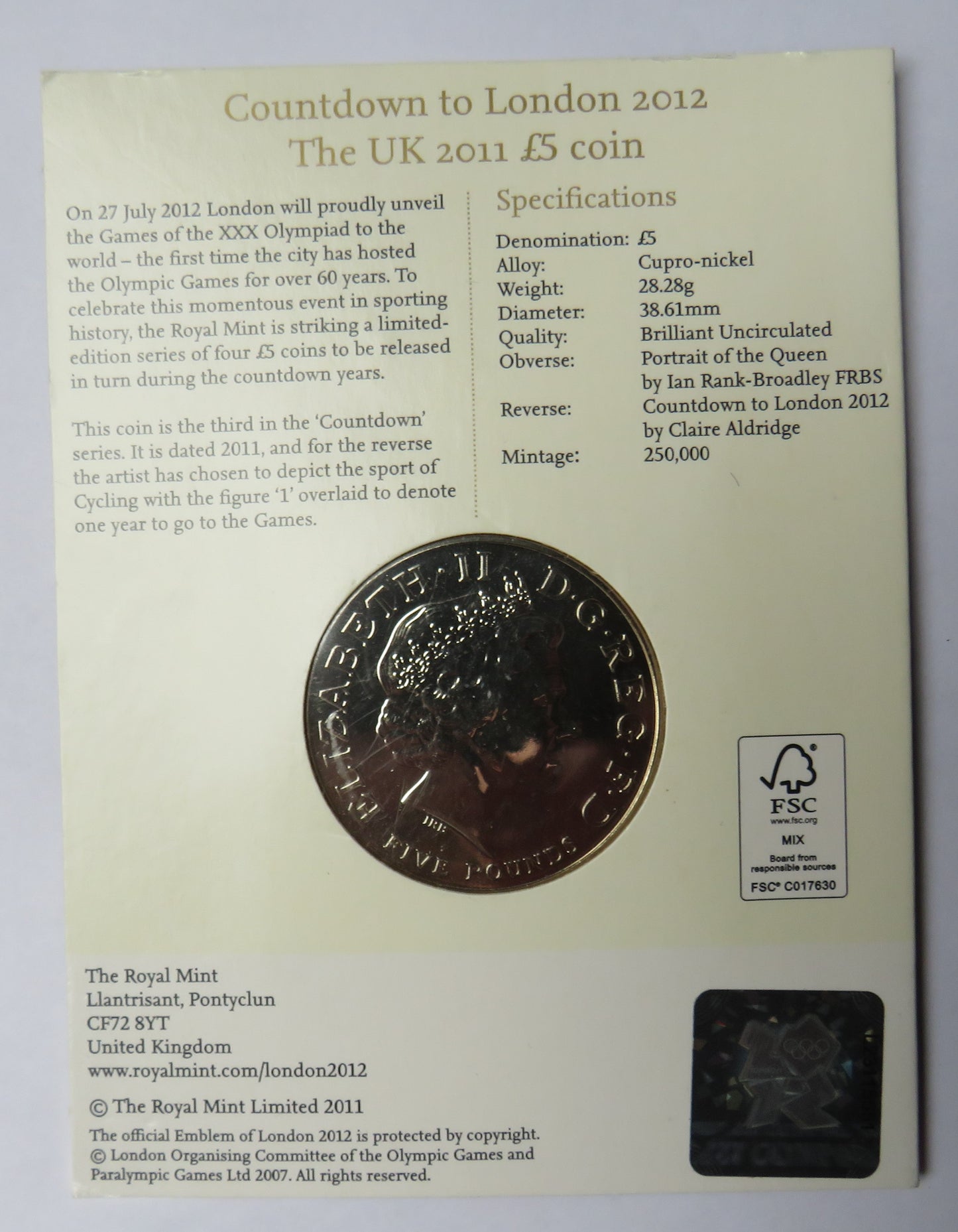 Countdown To London 2012 The UK 2011 £5 Coin