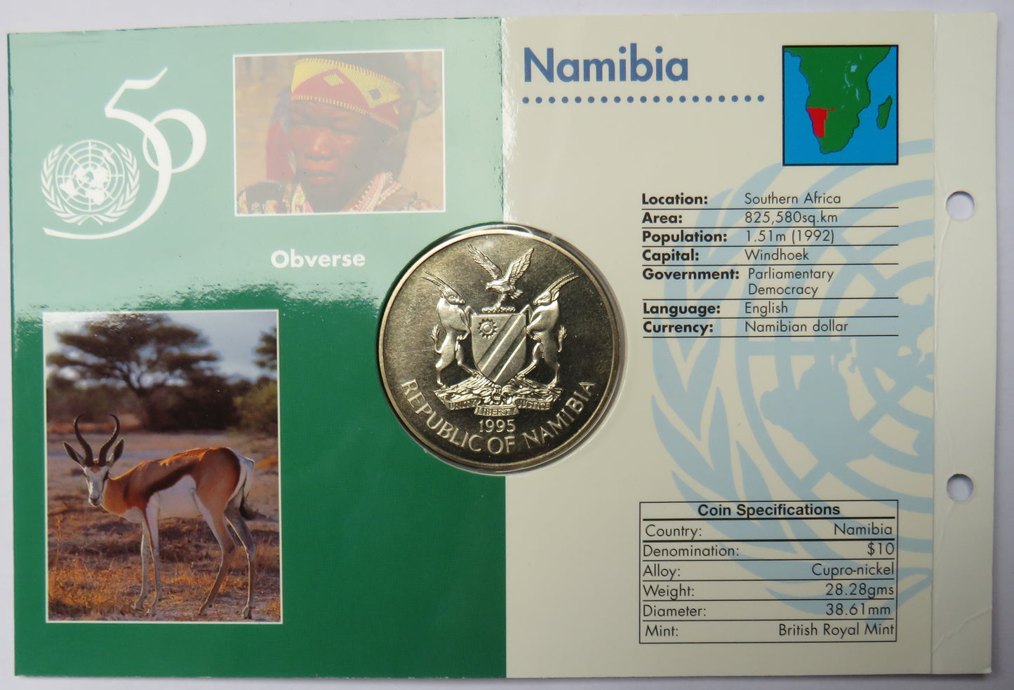 1995 Republic Of Namibia 10 Dollars Coin - Nations Untied For Peace