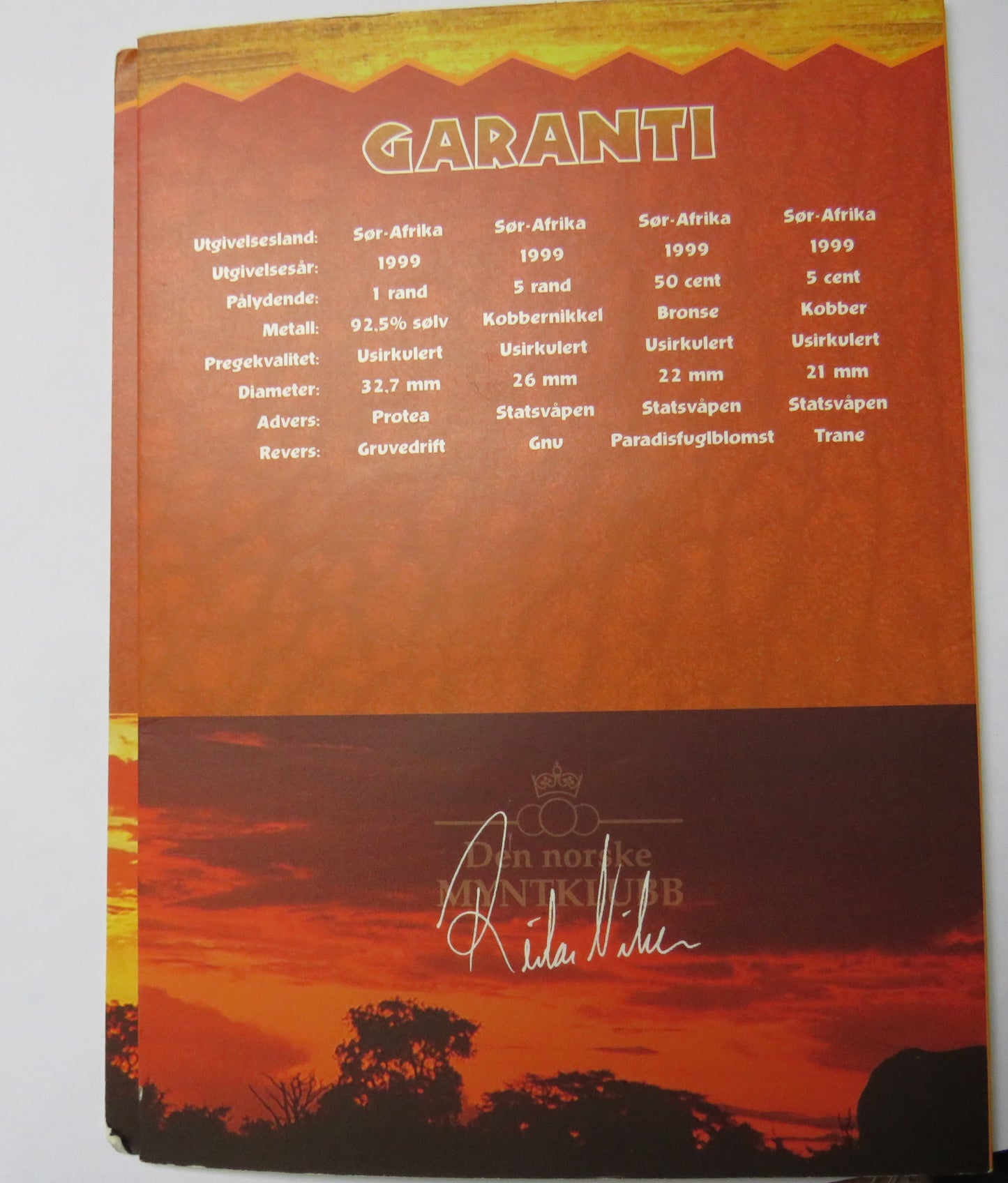 1999 South Africa Coin Set Inc Silver 1 Rand