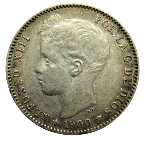 1900 Spain Silver One Peseta Coin In Higher Grade