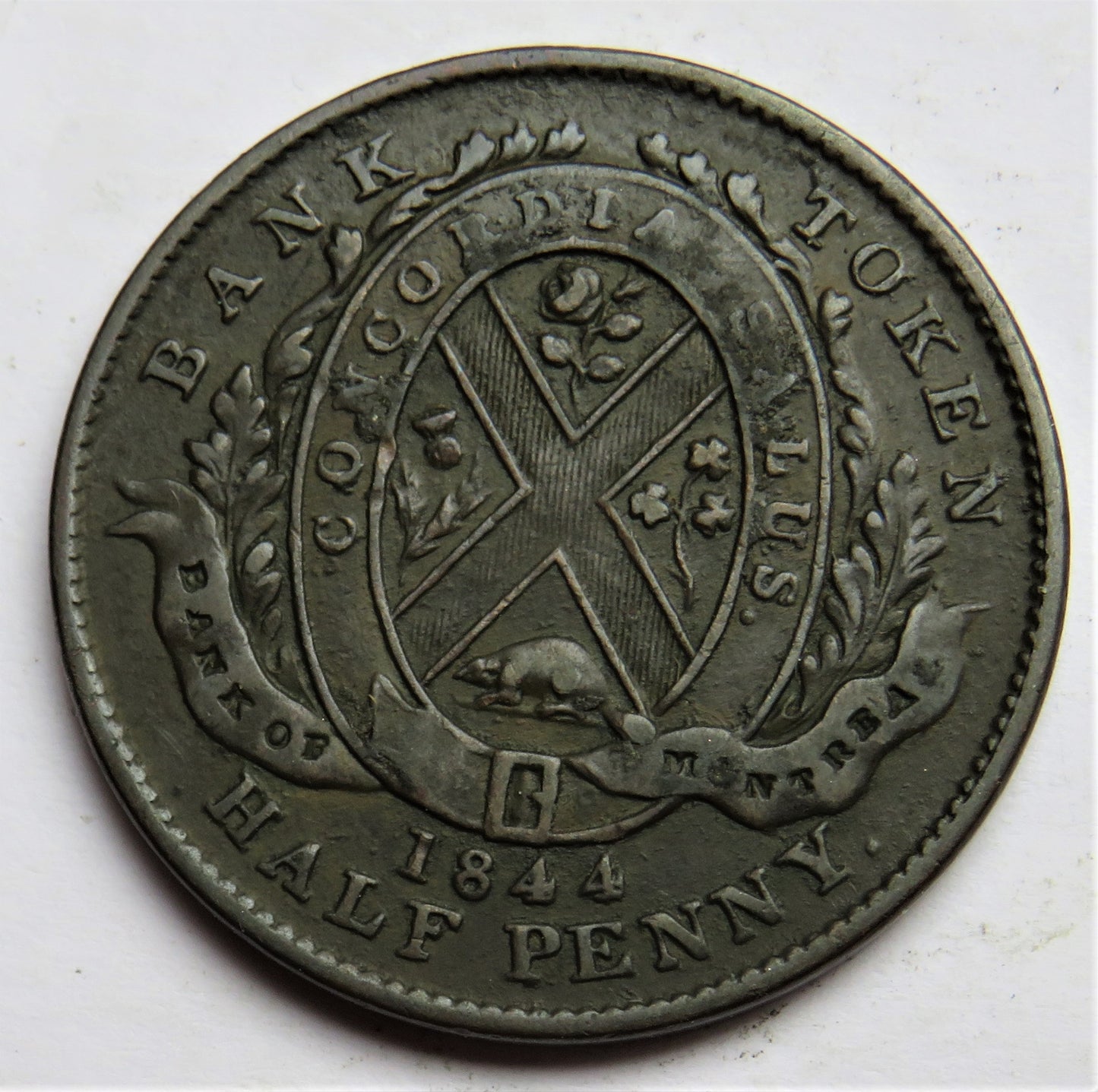 1844 Province Of Canada Bank Of Montreal Halfpenny Bank Token