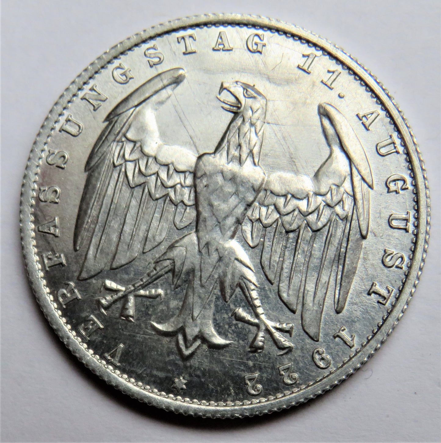 1922-A Germany Weimar Republic 3 Mark Coin Unc