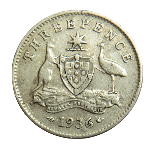 1936 King George V Australia Silver Threepence Coin